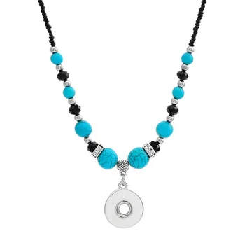 

high quality 268 Bohemian national style Snap Button Charm Natural stone bead Pendant Necklace For women gift Fit 18mm button