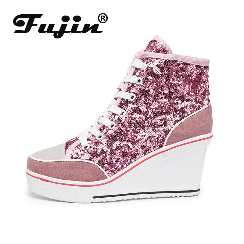 

Fujin Korean Version of 8 Cm Raised Women Shoes Dropshipping Slope Bright Piece Band Cake Bottom Casual Thick Bottom High Shoes