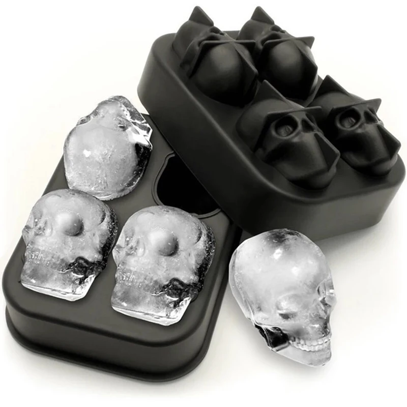 

1PC Creative Ice Cube Tray Pudding Baking Mold 4-Cavity DIY Ice Maker 3D Skull Silicone Mold Bar Household Kitchen Accessories