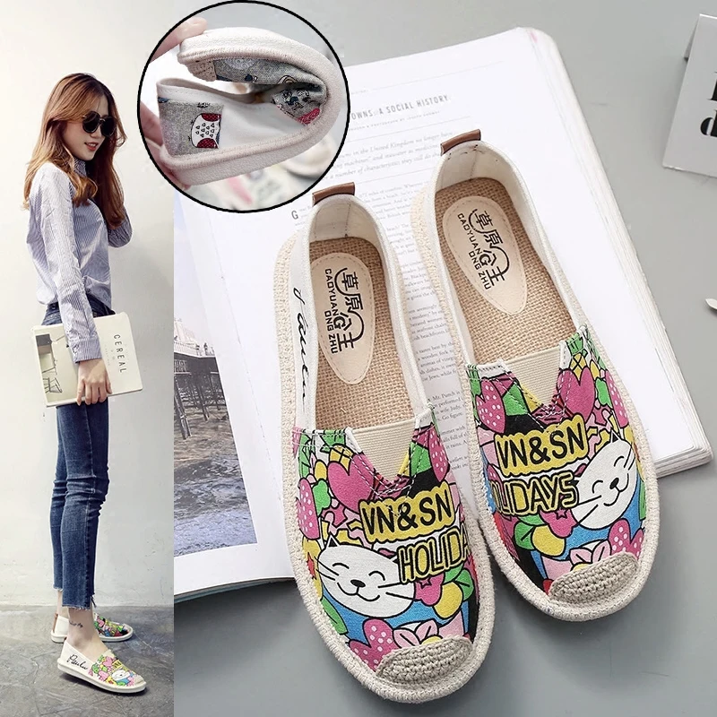 Women flat shoes 2017 summer slip on Cute lovely canvas shoes women