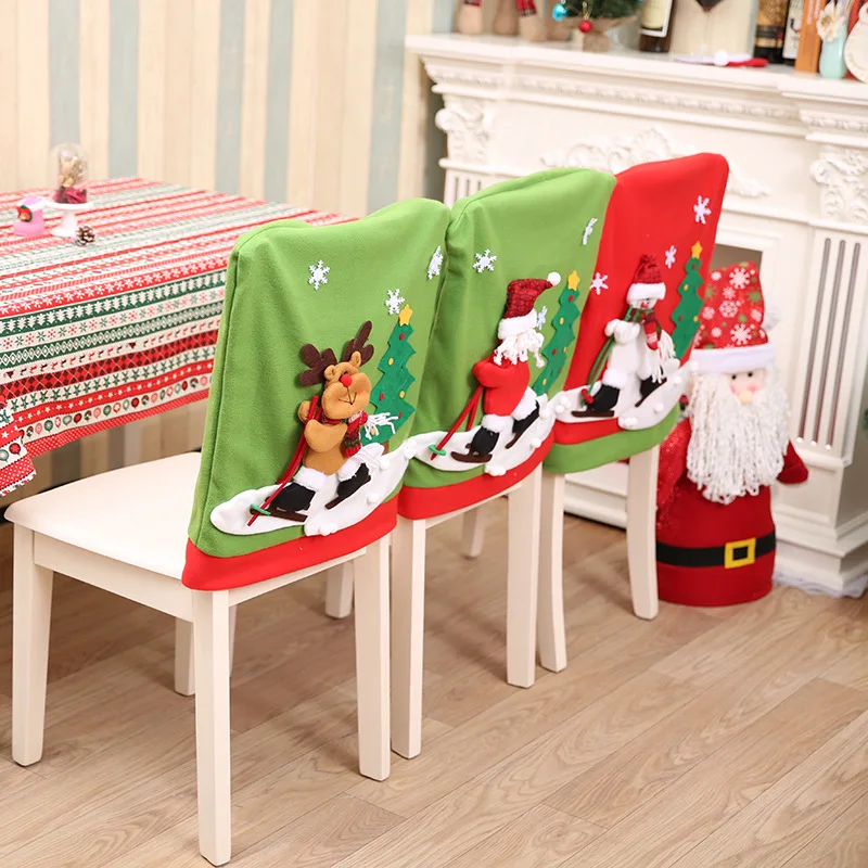Набор чехлов для рождественских праздников Санта-Клаус, вечерние рождественские шапки для стульев, обеденное покрытие для стульев