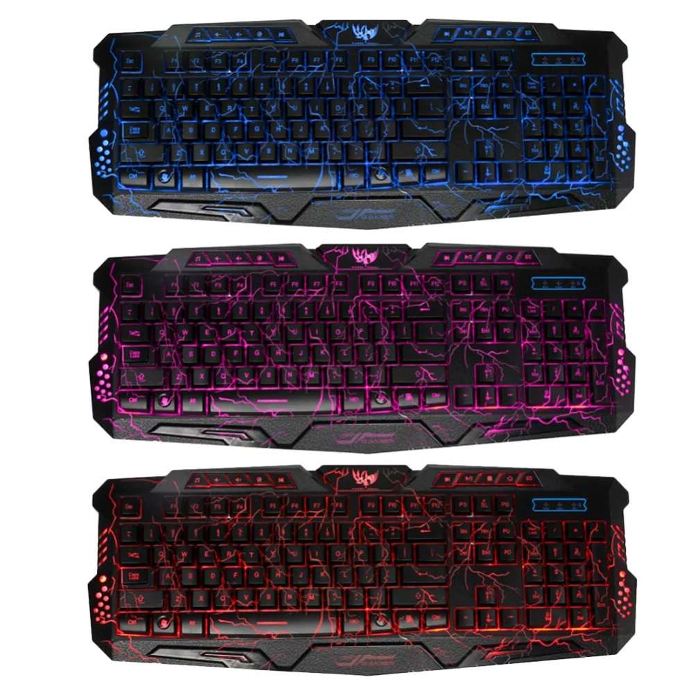 

Tri-Color Backlit Russian Computer Gaming Keyboard 3 Color USB Powered Russian Game Red Back Lit Keyboard for Desktop Laptop