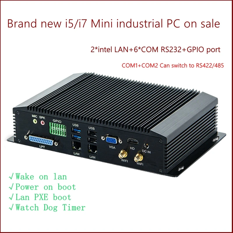 

6 COM Dual LAN Fanless Mini PC Intel 4GEN RS232,422,485 COM USB WIFI industrial PC Desktop Computer