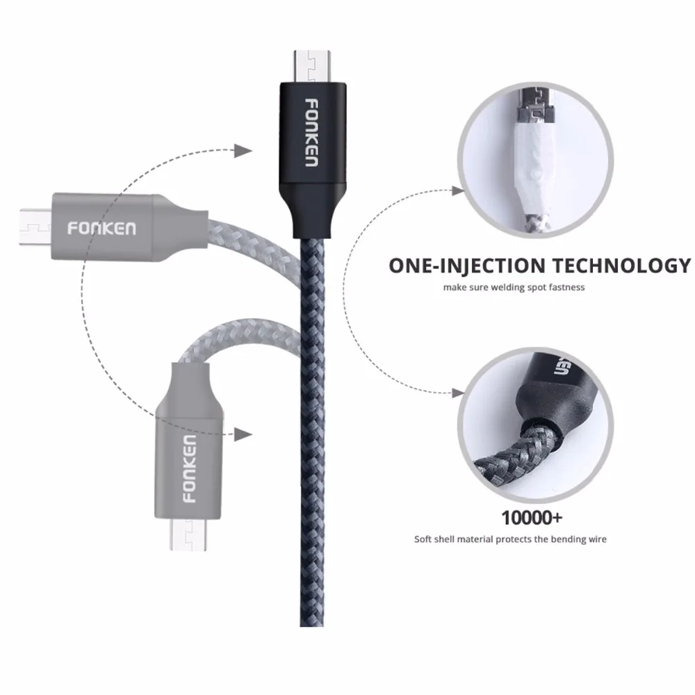 3 шт. FONKEN Micro USB кабель QC3.0 быстрое зарядное устройство телефонный кабель 2.4A Быстрая зарядка для телефона power Bank провода Мобильный 2 м 3 м кабель для передачи данных