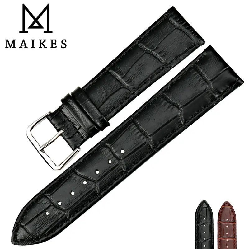 Ремешок для часов Maikes черный тонкий ремешок из натуральной кожи 16 18 19 20 22 мм|genuine