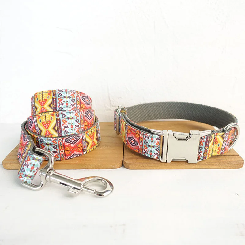 

Handmade Unique Dog Collar Leash for Small Medium Dogs Cat Products Lead Pet Necklace Gery Boho Collar Leash Set Dog Accessories