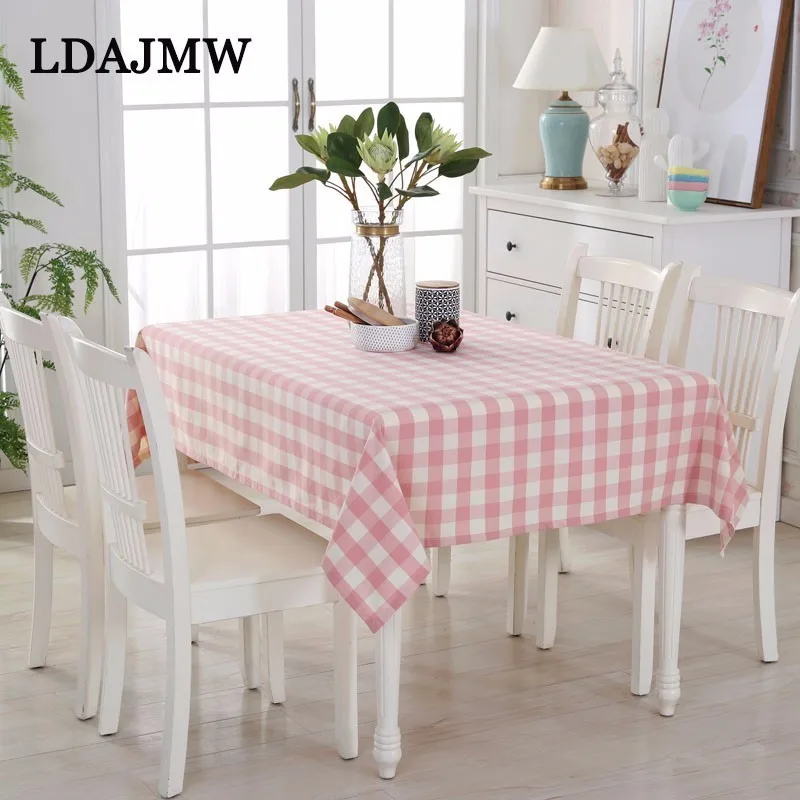 

LDAJMW Rustic Pink Plaid Tablecloth Rectangular Dining Cotton And Linen Oil-proof Dirty Tablecloth High Quality Home Decoration
