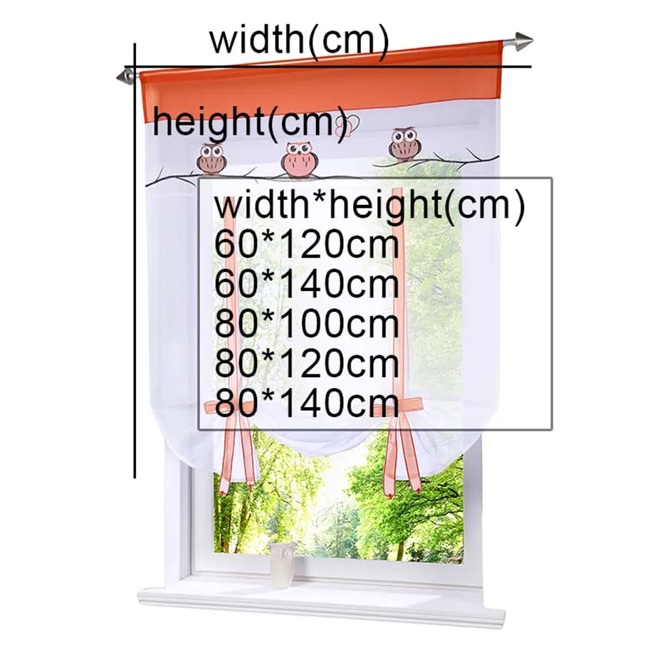 1 шт./лот, римская прозрачная оконная штора с принтом милой совы, занавеска для кухни, гостиной, вуаль, занавеска с ремнем