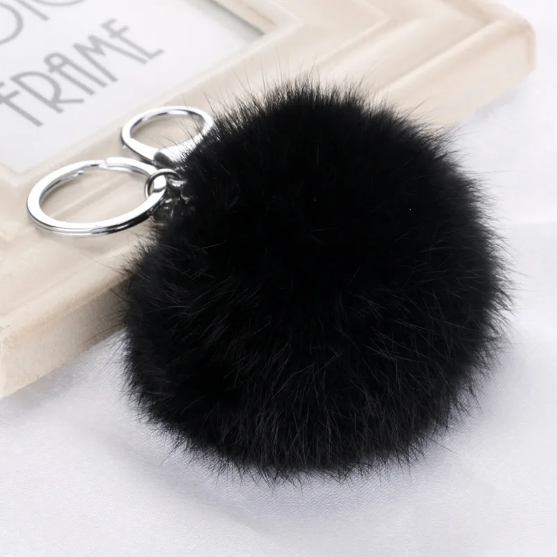 

Cute Fluffy Real Rabbit Fur Ball Pompom Key Chain For Women Girls Plush Pompon Keychain On Bag Car Trinket Female Wedding Gift