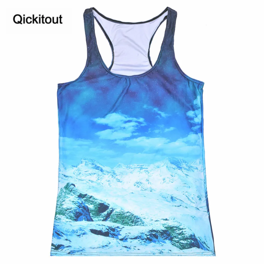 

Qickitout Tops 2016 Summer Women Blouses Strapless Sleeveless Digital Print Casual Snow Mountain Blue Sky Tank Tops Ladies' Vest