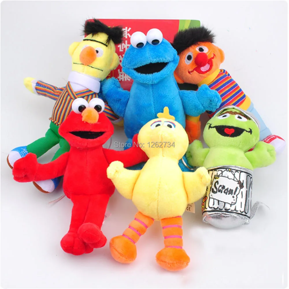 

6pcs/set 12-15CM Sesame Street Elmo Cookie Monster Big Bird Bert Keychains Plush Doll Figure Retail