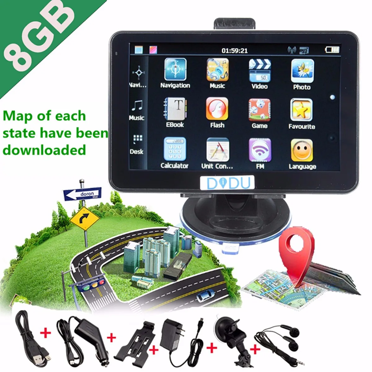 5 дюймов 4 Гб HD экран автомобиля gps навигационная система видео воспроизведение Черный Серебряный сигнал приема