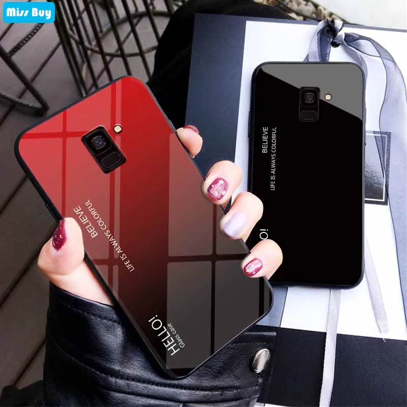 Fundas For Samsung Galaxy A6 2018 Dual SIM SM A600 A600F Gradient Tempered Glass case Plus A605 A605F pop |
