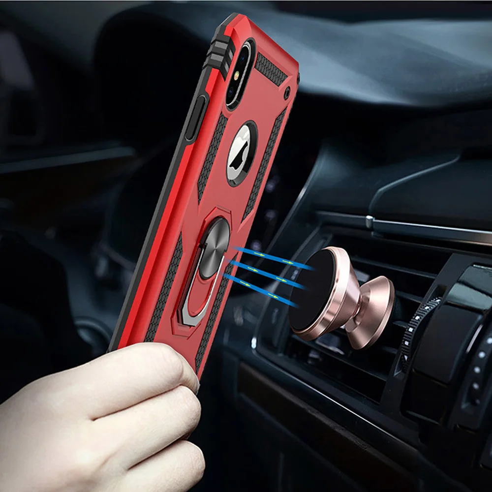 

Original Shockproof Armor Phone Cases For iPhone XS Max XR X 8 7 6 6S Plus Case Car Magnetic Finger Ring Holder Stand Cover Capa
