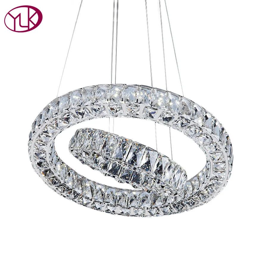 

Youlaike Double Rings Modern Crystal Chandelier Luxury Living Dining Room LED Lustres De Cristal AC110-240V Polished Steel Lamp