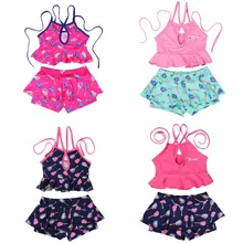Купальный костюм для новорожденных девочек, детский купальник для девочек, синий купальник с оборками, бикини для девочек, купальный костюм для малышей, бандажный бикини для девочек
