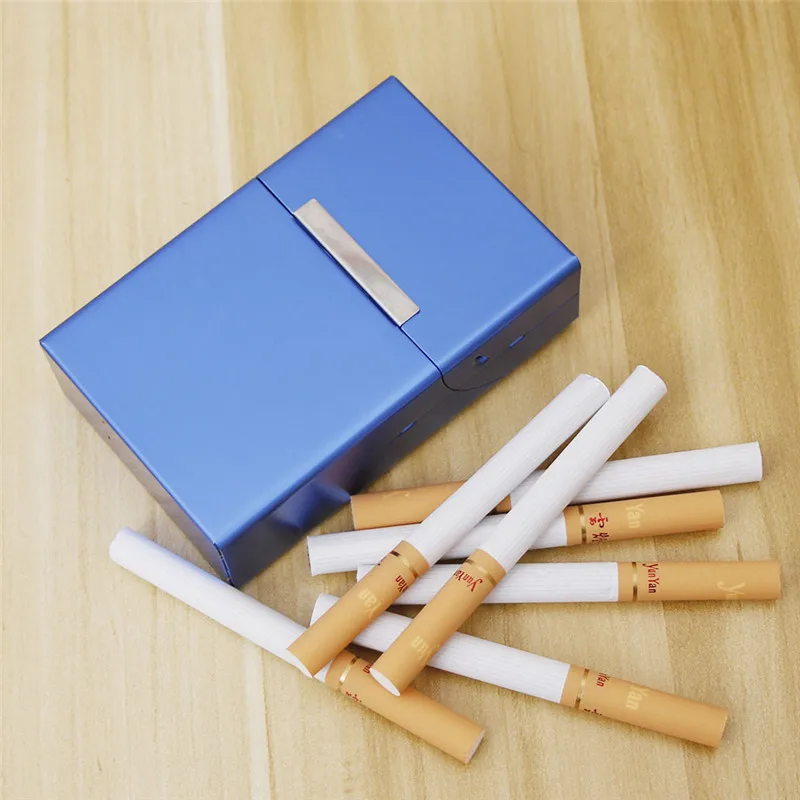 Синий Модный Карманный 20 загруженный портсигар для мужчин и женщин металлическая сигарета табачная коробка для офиса бар вечерние партия дорожная коробка