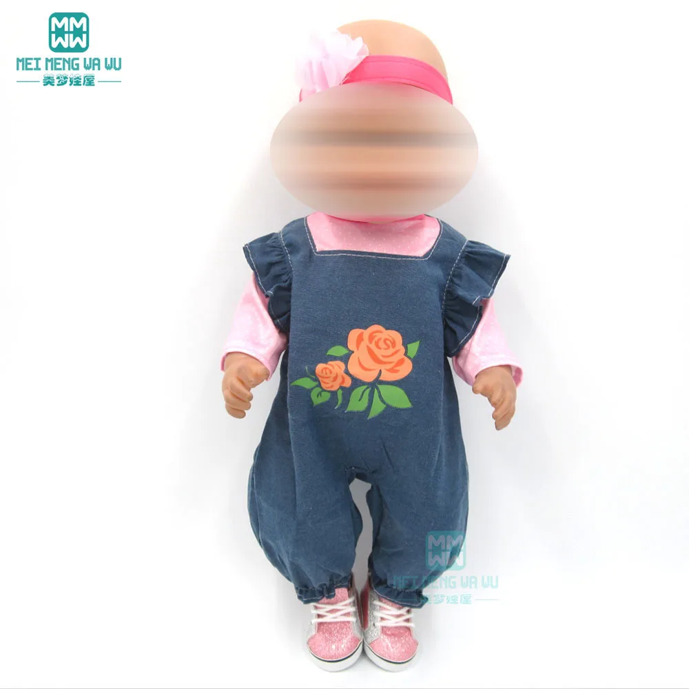 Одежда для куклы подходит 43 см игрушка новорожденная кукла аксессуары футболка+ джинсы сиамский Детский костюм для ползания
