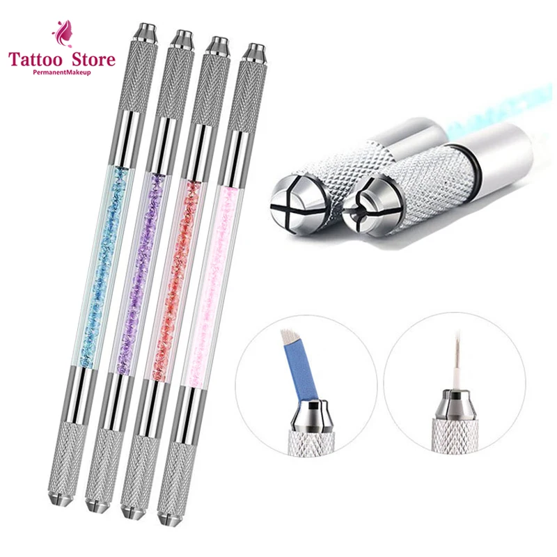 

Wholesale 50pcs stainless steel permanent makeup manual tattoo microblading pen Manual Double Crystal Acrylic Tattoo Pen