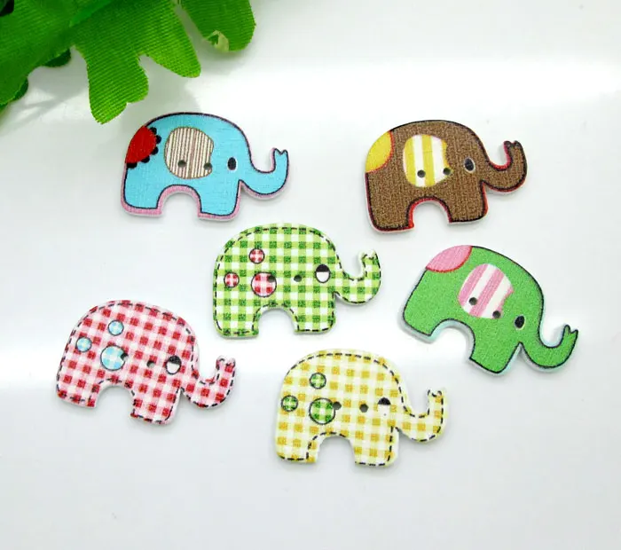 

50Pcs Mixed Elephant Wooden Buttons Flatback Cabochon Scrapbooking Crafts Wood Knopf Bouton Kawaii Decor Diy Accessories