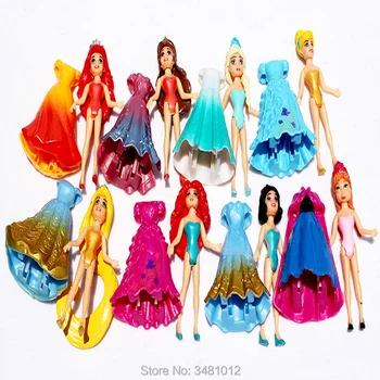 

Ariel Snow White Aurora Magic Clip Dress Dolls Action Figures Rapunzel Merida Elsa Anna Statue Belle Anime Figurines Kids Toys