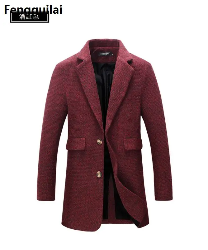 M-5xl модный длинный Тренч пальто для мужчин зимнее Мужское пальто 40% шерсть толстый Горох Тренч пальто мужской пиджак