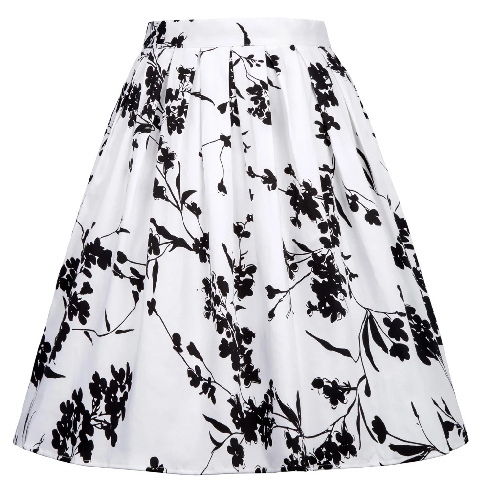 

Skirts Womens Fashion Floral Print Pleated Retro Vintage 50s Skirts Pinup 60s Cotton Summer Rockabilly High Waist Women Skirt