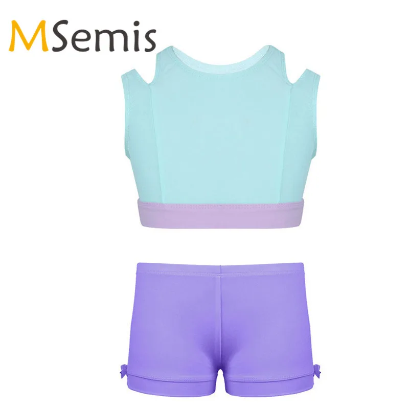 

Kids Girls Ballet Shorts Top Gymnastic Swimsuit Dance Top Boy-cut Elastic Waistband Shorts Bottoms Activewear for Sports Workout
