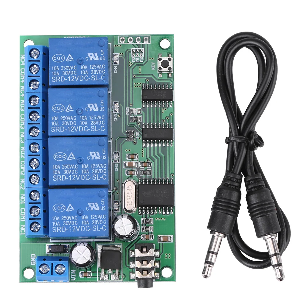 

DC 12V relais 4 Channel DTMF Relay 12v Signal Decoder Relay Board Remote Control PLC AD22B04 high and low level relay control