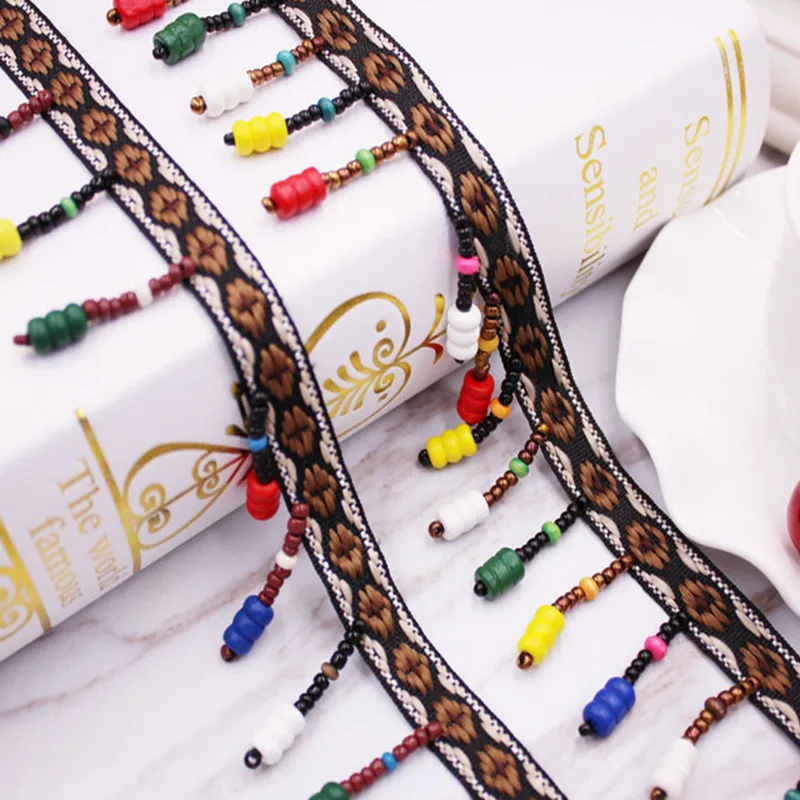 

10 ярдов кружева ручной работы с разноцветными бусинами, аксессуары для шитья, отделка для одежды, платья, воротника, манжеты, поделки своими руками