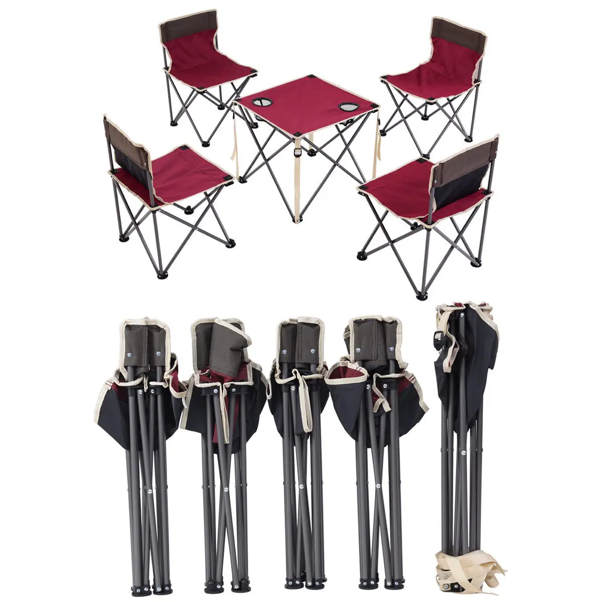 Giantex Portable Outdoor Furniture Set Table 4 Chairs Set Garden Camp Beach Picnic Folding Table Set with Carrying Bag OP3381RE Giantex Portable Outdoor Furniture Set Table 4 Chairs Set Garden Camp Beach Picnic Folding Table Set with Carrying Bag OP3381RE