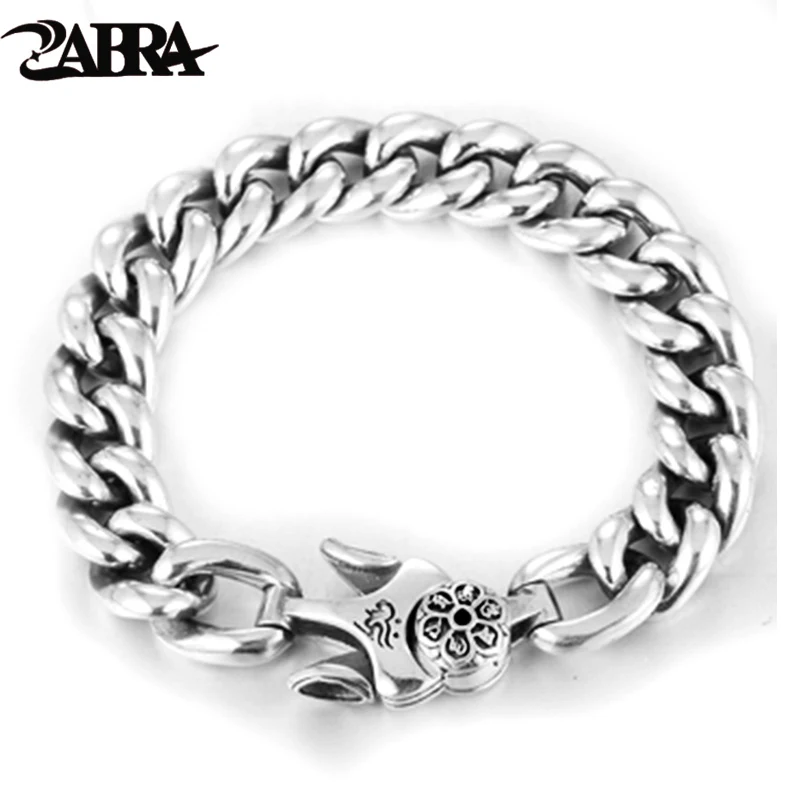 

ZABRA 925 Silver Six Words Bracelet For Men Women Punk Charm Spring Clasp Link Simple Retro Chain Bracelet Mens Jewelry