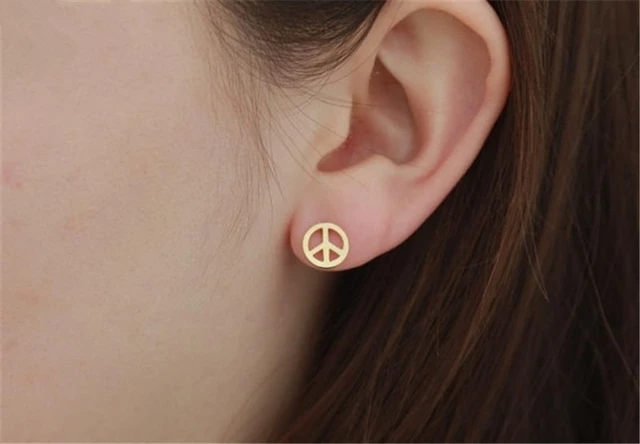 Anti War Gold Color Peace Sign Earrings For Women Jewelry Stainless Anti War Gold Color Peace Sign Earrings For Women Jewelry Stainless Steel Kolczyki Peaceful Symbol