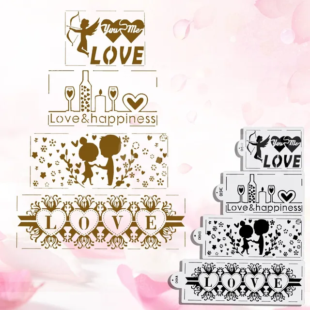 4pcs Set Wedding Decoration Cake Stencil Kitchen Accessories 4pcs Set Wedding Decoration Cake Stencil Kitchen Accessories Border Baking Stencils