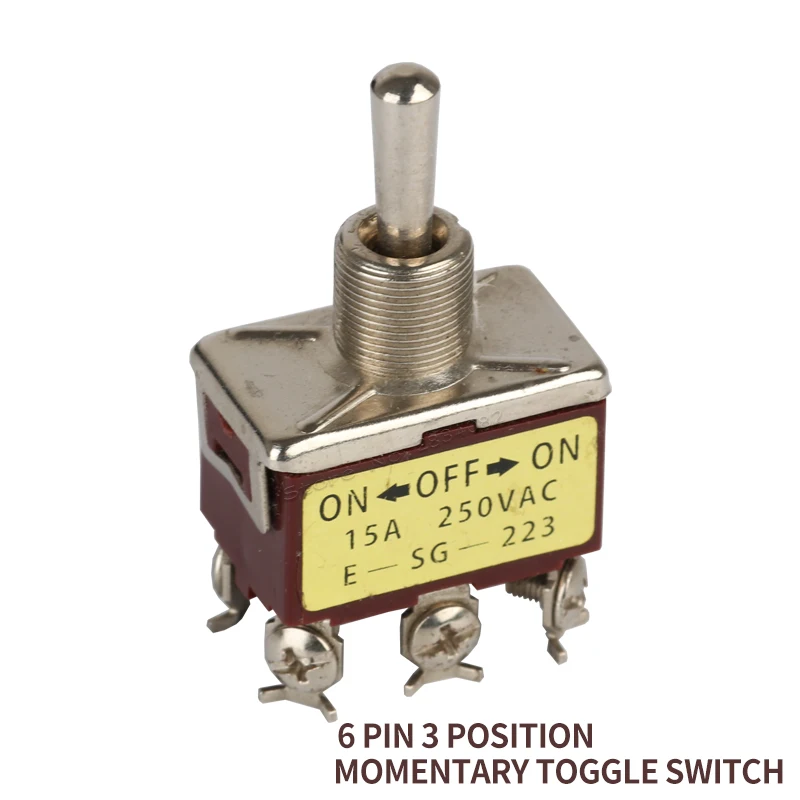 toggle switch 15A 250VAC 3 position files 6 pin screw momentary handle