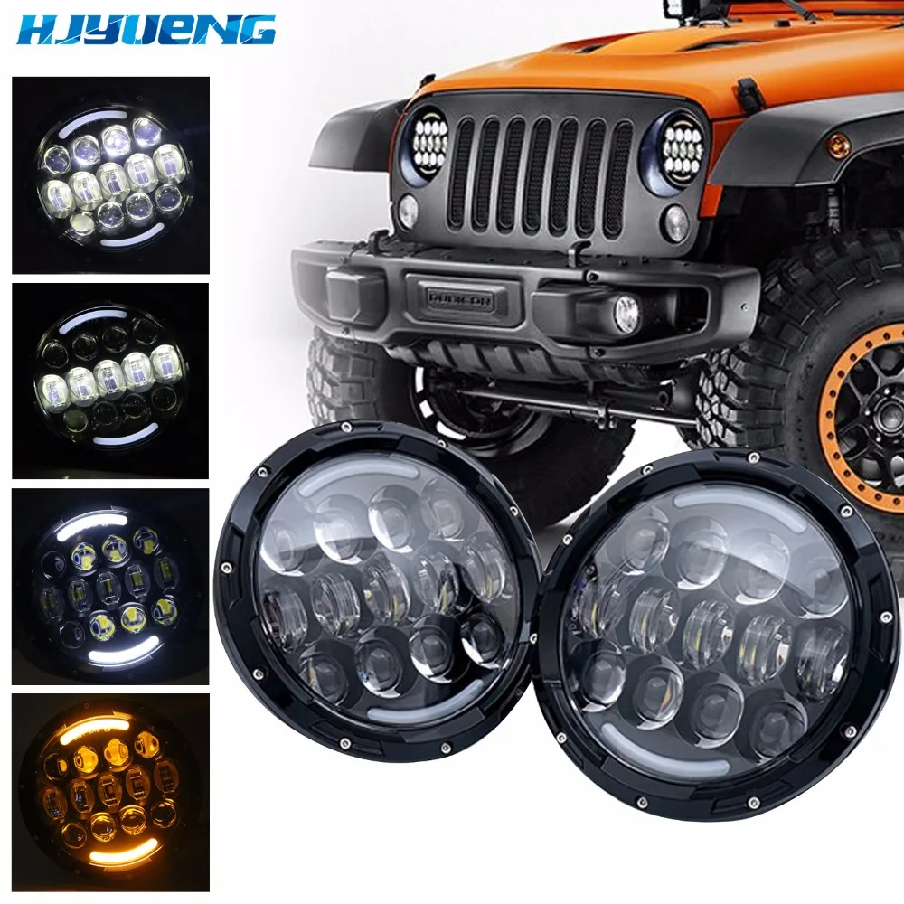 

HJYUENG Only to Ukraine 1 Pair 75W for jeep wrangler led headlight with high low beam DRL white for jeep wrangler
