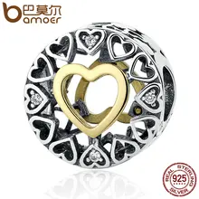Bamoer regalo del día de san valentín 925 de plata esterlina corazón círculo amoroso, Clear CZ Granos de Los Encantos Cupieron la Pulsera Joyería de Las Mujeres PSC050