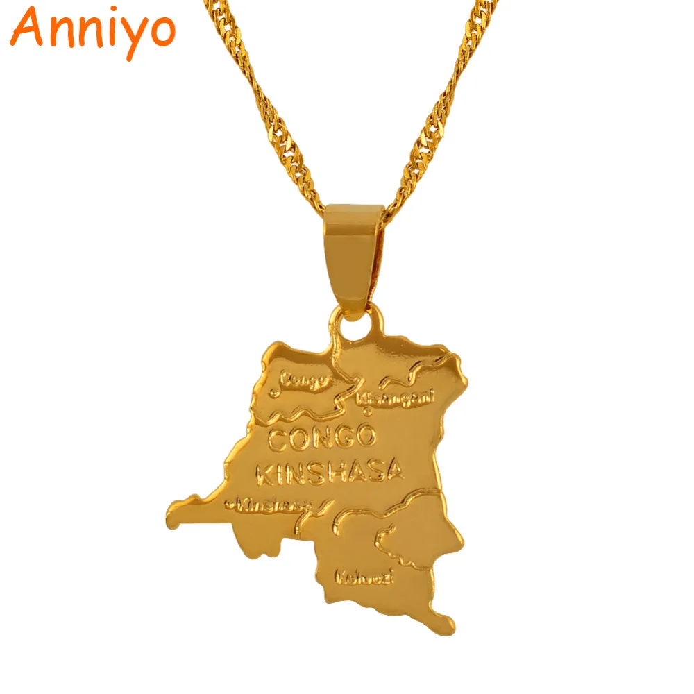 

Anniyo Democratic Republic of the Congo Small Map Gold Color DRC Pendant Necklace Chain 45cm/60cm Jewelry For Women Girl #201610