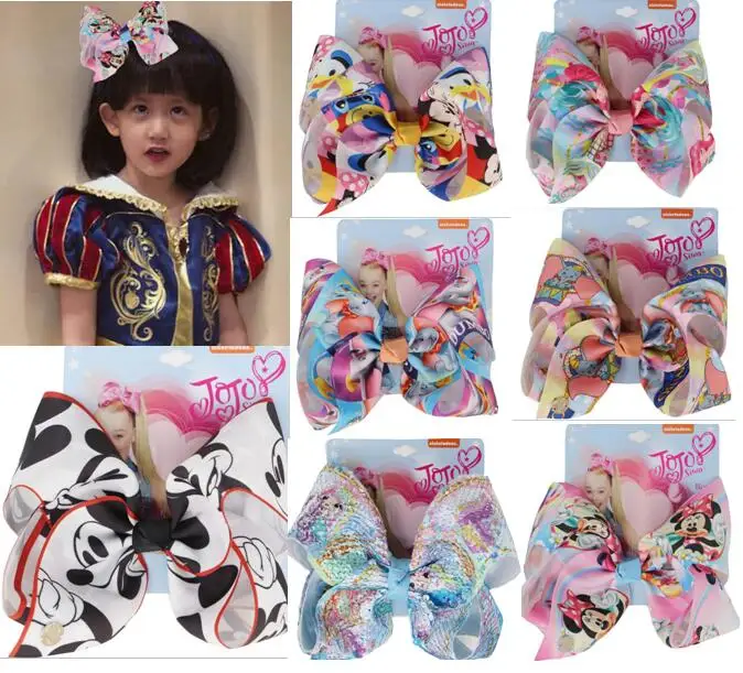 

HOT WHOLESALE 8inch sequin mermaid Bows Hair Clip Kids Printed Cartoon elephant Ribbon Hair Accessories For Girl 12pcs/