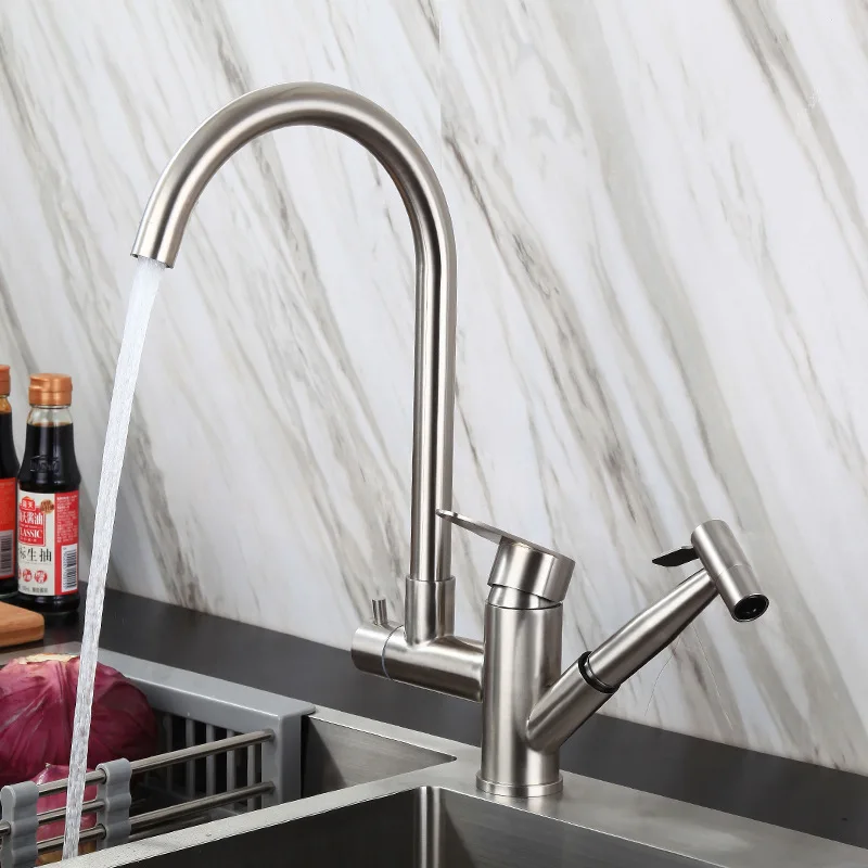 

L 304 Stainless Steel Online Celebrity Multi-function The Kitchen The Faucet Smoked Pull Hot and Cold Scaling Tap