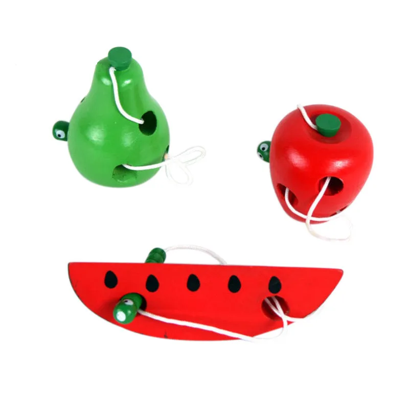

Montessori Educational Toys Fun Wooden toy Worm Eat Fruit Apple pear Early Learning Teaching Aid Baby Toy Gift For Kids