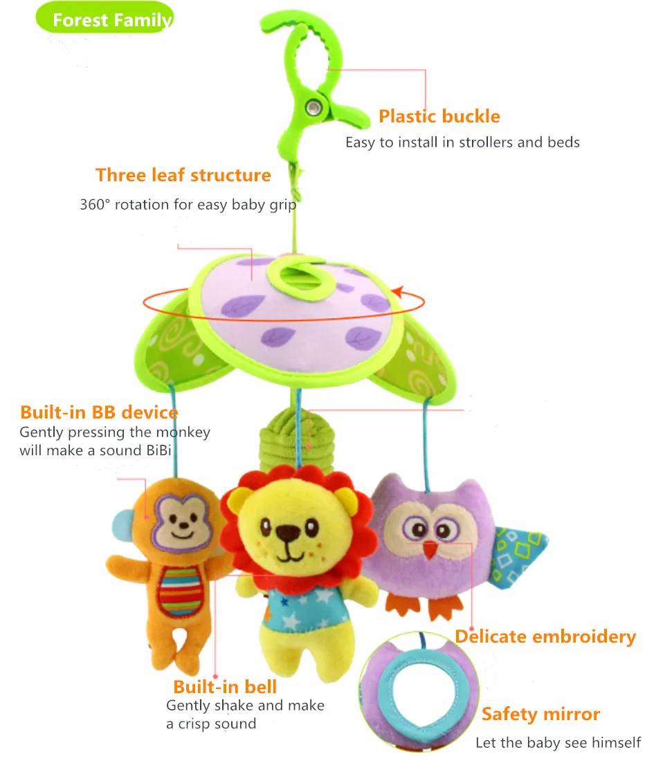 Детские игрушки кровать коляска детские мобильные Висячие погремушки с милым животным, вращающиеся колокольчики развивающие игрушки
