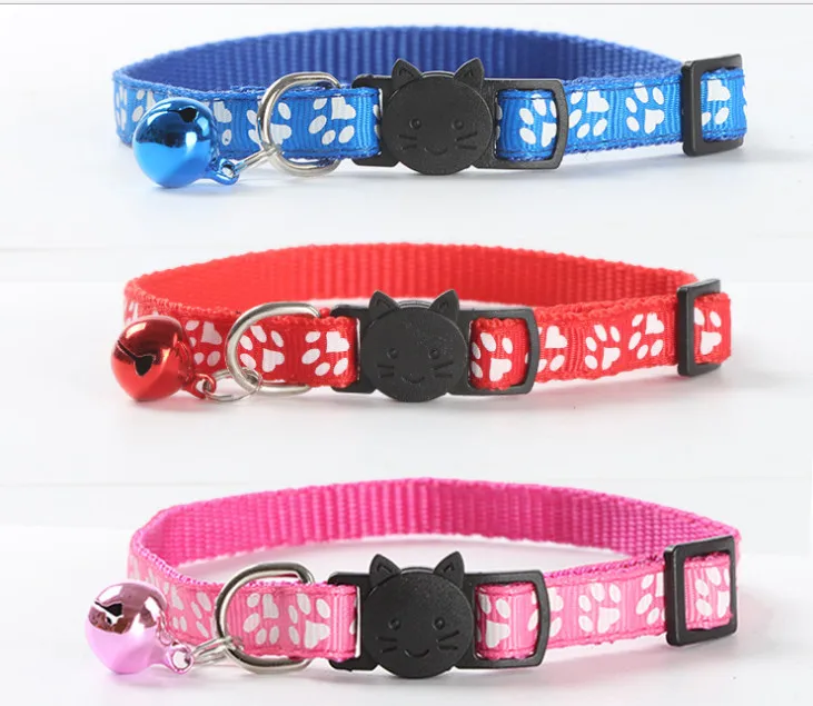 usd 0.75/pc Free shipping pet cat kitten collar safety buckle breakaway with bell nylon paw
