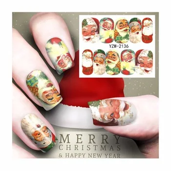 WUF 1 Sheet Christmas Water Decal Nail Water Transfer Cute Santa Claus Nail Sticker Stamping For Nail Art Stamp 2136
