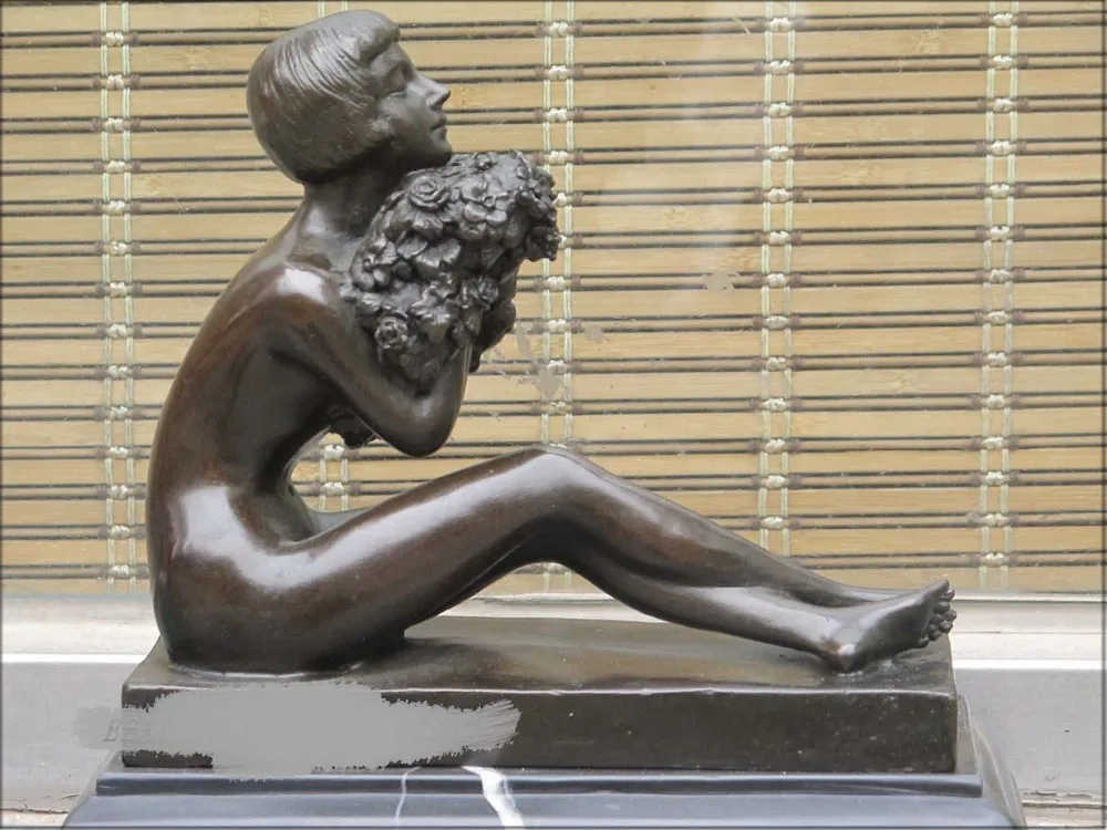 

Western Bronze statue Signed milo Holding flowers pride nude belle Sculpture St