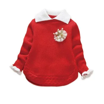 

DFXD Little Baby Knitwear Girls Sweaters 2017 Autumn Winter Turn Down Collar Soild Baby Pullover Princess Tops Toddler Sweaters