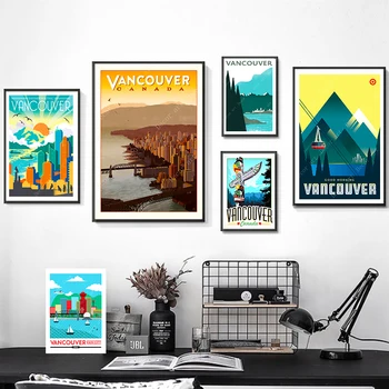 

Rain City Canada Vancouver Map Vintage Retro Travel Classic Canvas Paintings Kraft Posters Wall Stickers Home Decor Family Gift