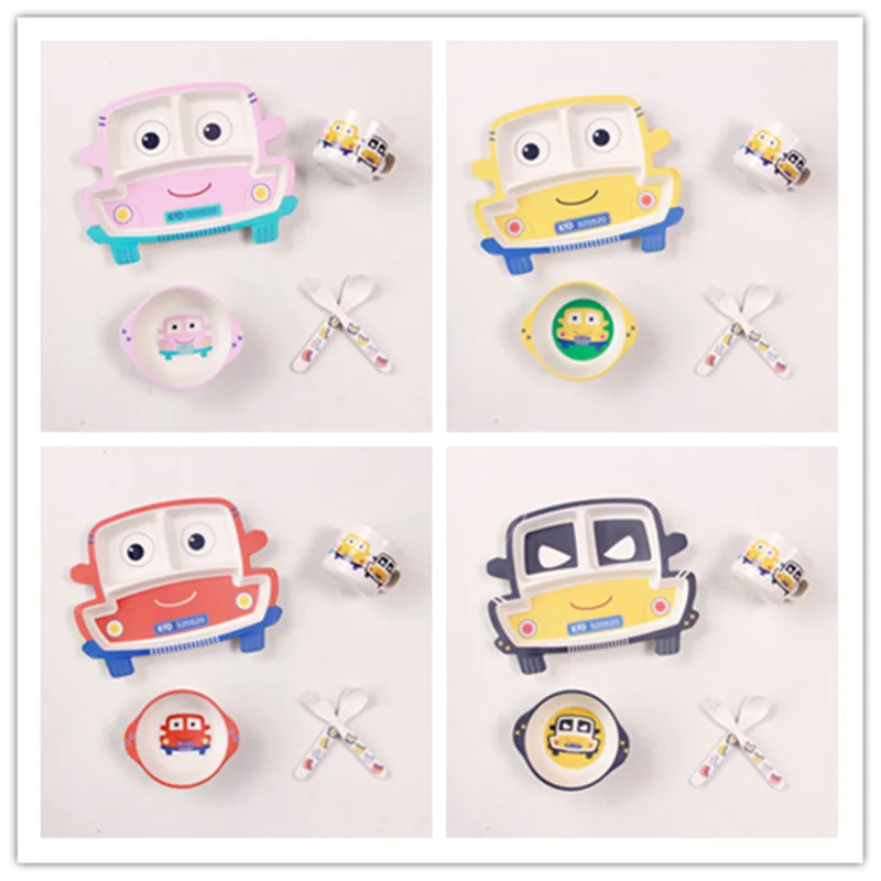 

5pc/set Bamboo Baby Dishes Bowl Plate Tableware Children Food Container Placemat Dishes Infant Feeding Cup Child Kids Feed Plate