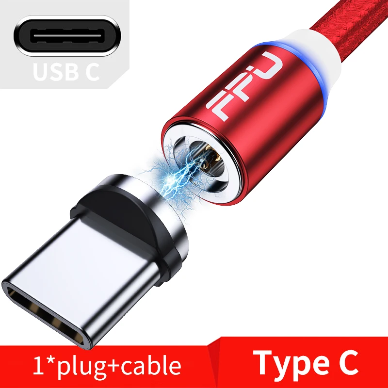 FPU Магнитный Micro usb type-C кабель для быстрой зарядки iPhone, samsung, Xiaomi, Магнитный зарядный шнур для мобильного телефона Android 3 м - Цвет: Red Type-C Cable