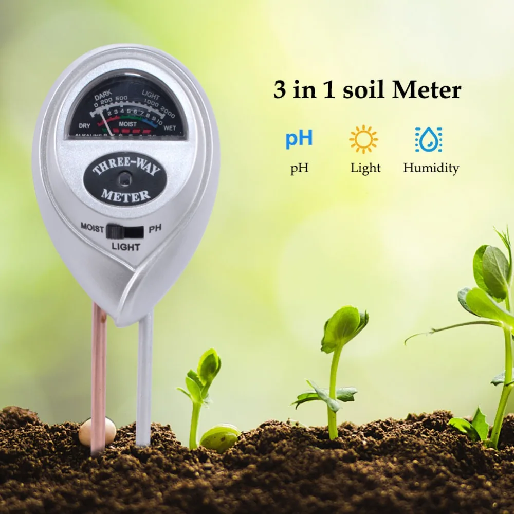 3 в 1 рН-метр для почвы, гигрометр для цветочного горшка, тестер для почвы, светильник для роста влаги, измеритель интенсивности, садовые инструменты